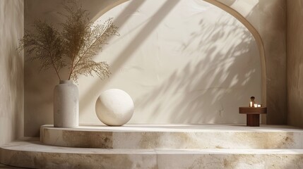 Wall Mural - White Vase on Stone Step