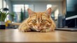 © Yevheniiya - Focused Feline: The Office Cat on Duty. Generative ai