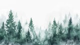 Fototapeta Las - Tranquil Pine Forest in Watercolor Style on White Generative AI