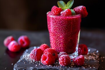 Canvas Print - Chia pudding with coconut milk vanilla and raspberry