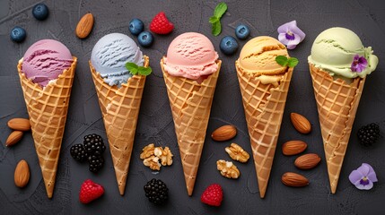 Wall Mural - A row of ice cream cones with different flavors