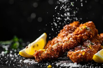 Wall Mural - Crispy Fried Chicken Tenders with Lemon Garnish