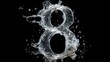 Number 8 made with a splash of water on a black background. symbol six, wet, clean and fresh