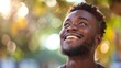 Warm Smile of an African Man Gazing Upwards Generative AI