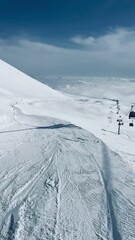 Wall Mural - Ski lift in Gudauri. Kudebi, Bidara, Sadzele, Kobi aerial panorama in caucasus winter mountains. Aerial drone view of Gudauri ski resort in winter. Caucasus mountains in Georgia