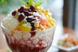 A Malaysian dessert made from shaved ice beans jelly and syrup