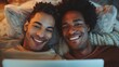 Loving Gay Couple Relaxing and Exploring Digital World Together Generative AI