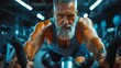 Fit Middle-Aged Man Engaging in Stationary Bike Workout at the Gym Generative AI