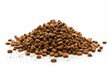 Heap of grain free dry protein kibbles for cats isolated on white background Veterinary diet feed concept for domestic animals