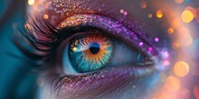 A Close Up Of A Woman's Eye With Glitter. Generative AI.
