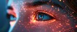 © TEERAPONG - Human eye in extreme close-up with futuristic red digital patterns, symbolizing cybernetics and AI technology