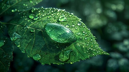 Wall Mural - Awakening Beauty: A Single Dewdrop on a Fresh Green Leaf, generative ai