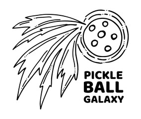 Wall Mural - Pickleball ball in motion, black outline vector illustration. Card with pickleball quote.