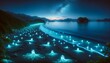 Enchanting Bioluminescent Plankton Illuminating a Serene Beach at Night