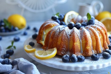 Wall Mural - Bundt cake with lemon and blueberries