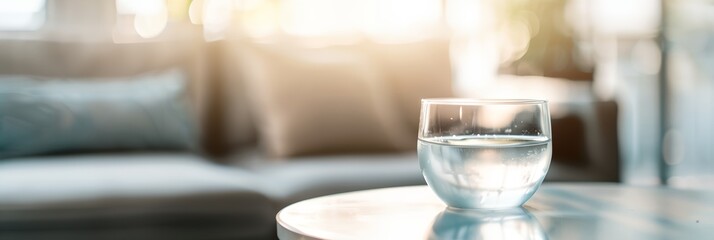 Wall Mural - Glass of fresh clean water on table.