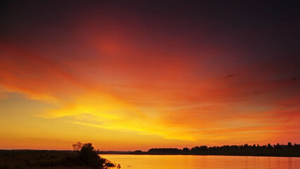 Wall Mural - sunset sky over river