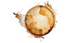 round brown blotchy coffee stain from cup on white background