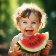Radiant Toddler with Watermelon Slice, Pure Joy and Summer Vibes