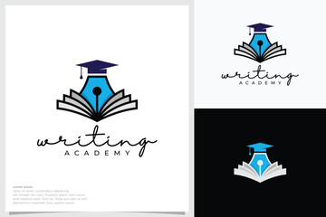 Wall Mural - Education logo concept with graduation cap and open book page. Education logo icon design