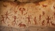 The image captures ancient cave paintings depicting humans and animals, a glimpse into prehistoric art and communication