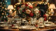Seasonal Flower Centerpiece on Festive Table, generative ai