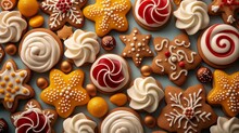 Gingerbread Cookies And Candy Cane Pattern, Generative Ai