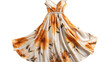 A womens dress adorned with vibrant orange flowers, adding a pop of color and elegance to the ensemble