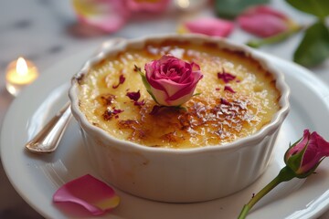 Sticker - Homemade creme brulee with pink edible roses