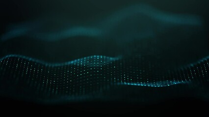 Mesmerizing loop of dark teal waves in motion: A digital animation of a glowing particle network with abstract lines and dots creating a perfect background for decoration and wallpaper.