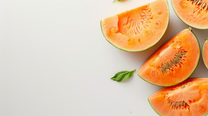 Wall Mural - Melon slices arranged neatly on a white backdrop.