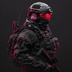 Wall Mural - A man in a black uniform with a red visor and goggles