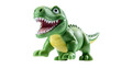 Toy dinosaur with open mouth and sharp teeth bares jaws in a menacing roar