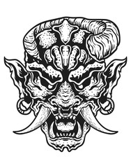 Wall Mural - Illustration vector Oni mask, Japanese demon mask.