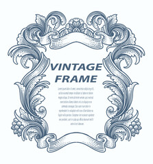 Vintage border frame engraving with antique ornament pattern - Vector Design