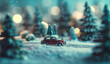 Frosty Journey: Cozy Car Ride with Christmas Tree in Snowscape
