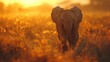 Sunlit African Safari: Baby Elephant with Mother, generative ai