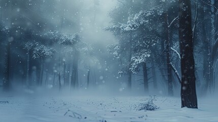 Wall Mural - Mysterious Foggy Woodland. Eerie Winter Background