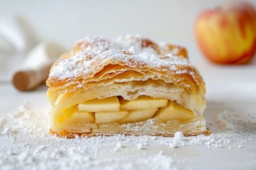 Poster - Viennese apple strudel with powdered sugar famous pastry from Austria Close up shot