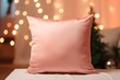 A pink cushion on the sofa, Christmas lights in a blur, a layout for your design.