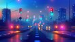 Futuristic traffic lights with blur bokeh street at night background. Generated AI image