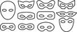 Mask superhero carnival villain or burglar vector icon set. Collection of Black outline flat masquerade costume eye mask silhouette hidden face. Incognito theatre party masque shape clip art.