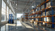 The warehouse is large, with high ceilings that allow ample natural light to flood in