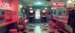 Vibrant Retro Diner Dressing Room with Neon Lights and Jukebox Tunes