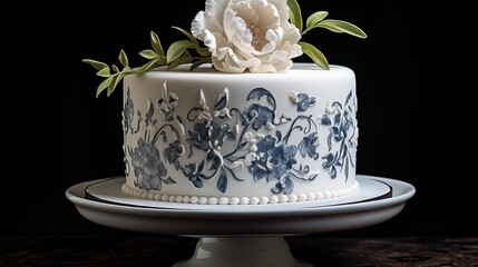Wall Mural - Cake featuring a vintage lace pattern piped in royal icing and a single, dramatic sugar peony.