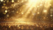Abstract luxury swirling gold background with gold particle. Christmas Golden light shine particles bokeh on dark background. Gold foil texture.