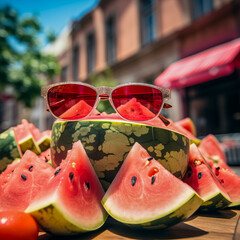 Wall Mural - watermelon and slices of watermelon