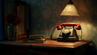 Old telephone on an old nightstand in an old room