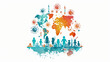 © Mahnoor - world Immunization Week, April 24-30 ,people illustration on colorful world map background, Immunization awareness month card banner portrait