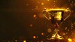 Gold trophy cup with bright abstract background, copying space for text. Concept of champions, tournament and sports.
